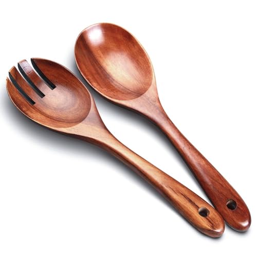 Comparison: Best Wooden Salad Serving Utensils 7 AYFDISHS Salad Servers,Wooden Salad Tongs,10.4 in Serving Utensils Set,Acacia Salad Spoon and Fork Set Long Handle Salad Server Set Wood Serving Utensils