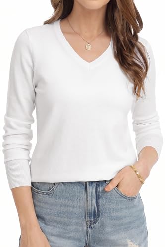 Image of QUALFORT Women's Sweaters Long Sleeve Soft Lightweight Basic Knitted Pullover Sweater