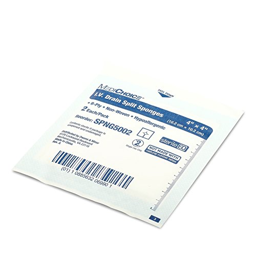MediChoice IV Drain Split Sponge, No Tejido, Estéril, Hipoalergénico, 4x4 Pulgadas, Blanco, 1314SPNG5002 (Caja de 300) miniatura 2