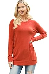 Knit Front Pocket Long Sleeve Top - Rust