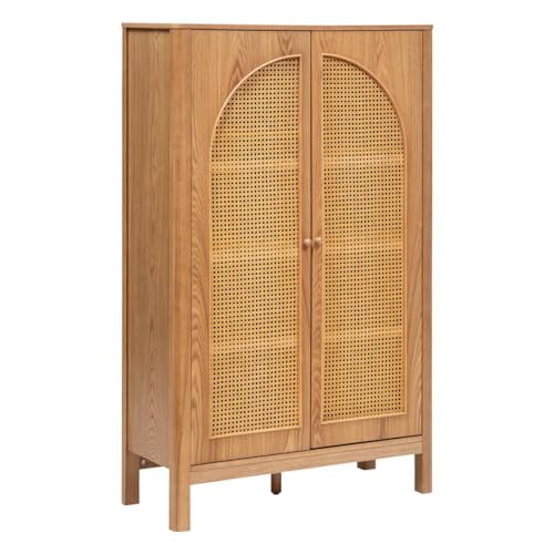 Atmosphera - Armoire Tiria Placage Frêne, 2 Portes en Cannage Rotin, 92,5 x 40 x 150,5 cm, Style Bohème - pour Chambre, Salon, Entrée
