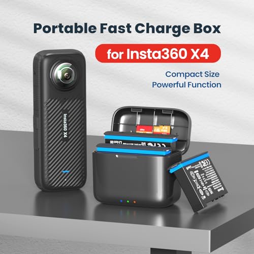 Aovee Fast Battery Charger Hub Compatible with Insta 360 x4,2-Channel Quick Battery Charging Storage Station
