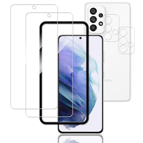 KPNS ガラスフィルム Galaxy A53 5G SC53C SCG15 用 (2枚)ガラスフィルム + (2枚)カメラフィルム + ガイド枠付き 日本旭硝子素材採用 全面 保護フィルム 強化ガラス フィルム カメラ保護 レンズカバー 対応