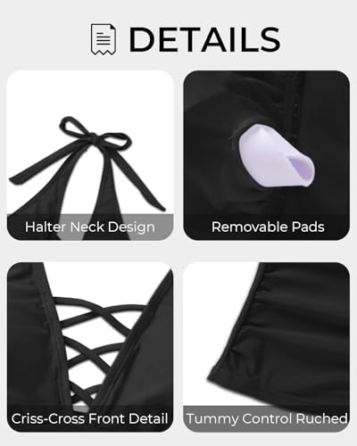 Womens Halter Tankini Tops Only - V Neck Tummy Control Swim Top Lace Up Bathing Suit Ruched Top Only No Bottom 20254