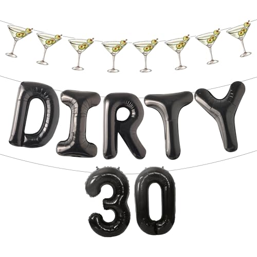 LaVenty Dirty thirty Martini Balloon Banner Decoration for Casino Decor Cocktail Martinis Birthday Party Supplies 30th Birthday Decoration