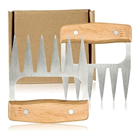 DSFGHB Metal Meat Claws Bear Claws Wooden Handle Stainless Steel Meat Forks Kitchen Gadgets for Shredding,Pulling,Turkey,Chicken, Stainless steel Silver Cover