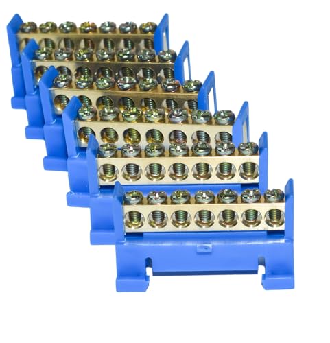 YISTER 6Pcs Grounding Bus Bar – 7 Position Brass Terminal Block for Ground Circuit, 6mm Hole Diameter – Copper Contact Terminal Strip for Electrical & Industrial Applications for 12-110V AC/DC