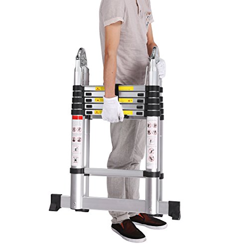 Preisvergleich Produktbild Rendio 5M Alu Teleskopleiter Klappleiter Ausziehleiter Mehrzweckleiter Anlegeleiter aus hochwertigem Alu Teleskop-Design 150 kg Belastbarkeit, 8X8 Sprossen