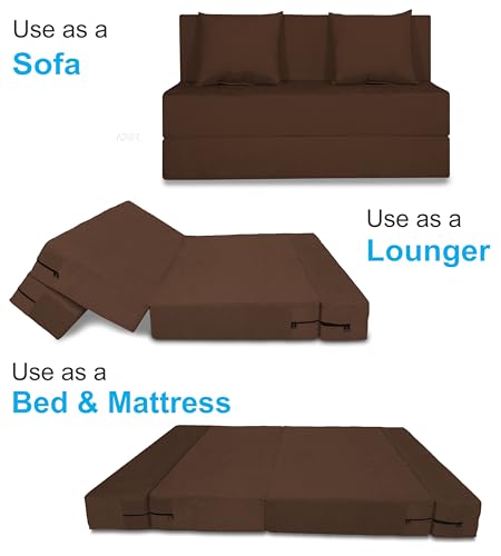 Image of Adorn India Easy 2 Seater Sofa Cum Bed (Alyn Pattern) Size 4' X 6' Ft (Brown Color) (1 Year Warranty)
