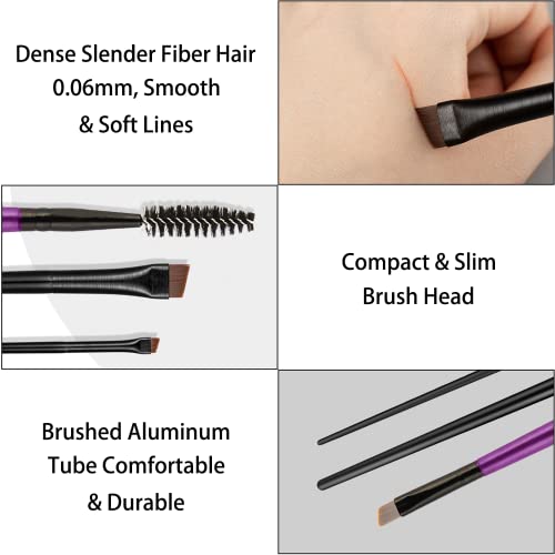 Eyelash Comb Lash Brush Separator - Eyelashes Separator Curler Makeup Mascara Applicator, Eyelash Grooming Brushes Metal Teeth, Eye Makeup Brush Tools With Comb Cover (3Pcs Angled Brush-Purple) #TOP2