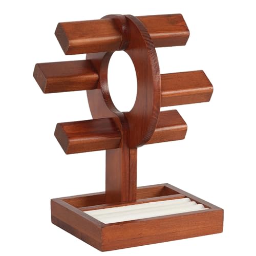 Soporte de reloj de madera, exhibición de pulseras de escritorio, elegante anillo y almacenamiento de accesorios, 5.9 x 5.1 pulgadas, elegante y funcional, organizador de joyas para dormitorio
