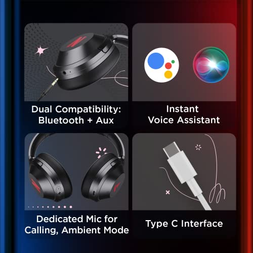 Image of Boat Nirvana 751 ANC Netflix Stream Edition Hybrid Active Noise Cancelling Bluetooth Over Ear Headphones with Up to 65H Playtime, ASAP Charge, Ambient Sound Mode, Immersive Sound, Carry Pouch(Black)