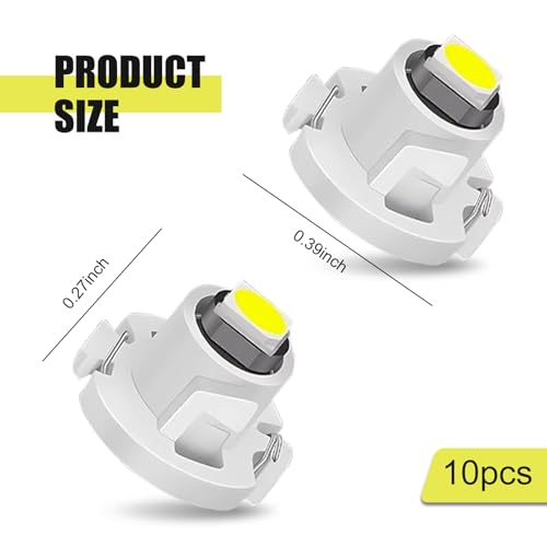 Image of 10 PCS Car T4.2 LED Bulbs, 12 V 3030 SMD High Brightness Dashboard Indicator Light, Plug and Play Wide Angle HVAC Climate Control Bulb, Interior Lighting Replacement for Car (White)