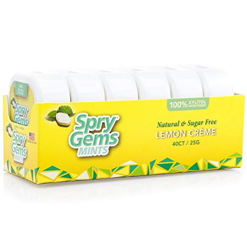 Spry Gems Natural Lemon Xylitol Mints, On The Go Oral Care, Sugar Free Mints for Dry Mouth, Promote Oral Health, Increase Saliva Production and Stop Bad Breath - Lemon 40 Count (Pack of 6)