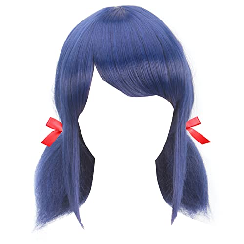 Clysoru Cosplay Wig for Girls Halloween Costume Blue Hair with Tails Birthday Party Gifts (Blue-A)