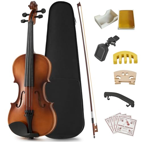 GDFStudio 4/4 Full Size Violin Set, Durable Lightweight Acoustic Violin with Rich Stable Sound, Smooth Hand-Polished Finish, Complete Kit with Case, Bow, Rosin, Strings, Shoulder Rest, Tuner & Guide