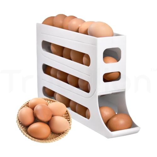 EggRoller by TRUBILLION – 4 Tier Auto Rolling Egg Dispenser Tray for Fridge and Kitchen, Vertical Storage Organizer, BPA Free, Space-Saving Organizer for Fridge Side Door, Durable, Freezer Safe
