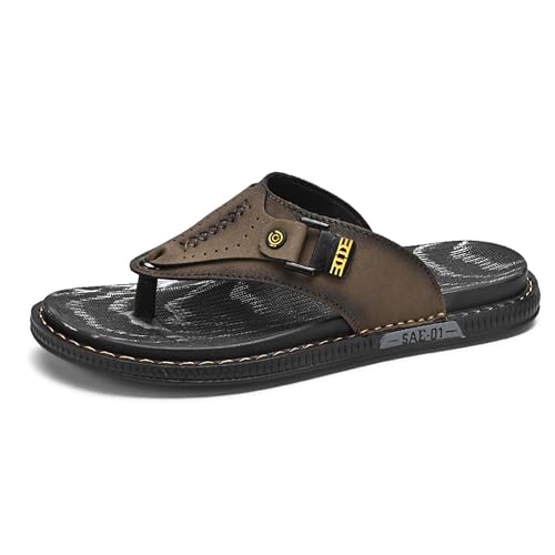 Premium Men's Leather Flip Flop Sandals Durable Pigskin Upper Anti Slip Rubber Sole Fashion Casual Sandals Hand Stitched Enjoy Comfort and Fashion