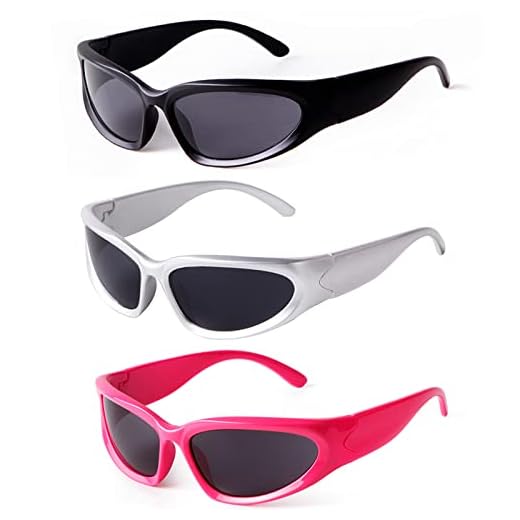 DQbhzh Óculos de sol Y2K Wrap Around Futuristic 2000s óculos de sol masculino feminino esportivo motociclista moderno, pacote com 3, Preto cinza/prata cinza/rosa-choque cinza, Medium