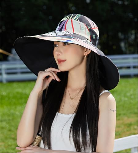 HCBLWY Chapéu de sol feminino de aba larga com proteção solar UV chapéu de verão reversível dobrável