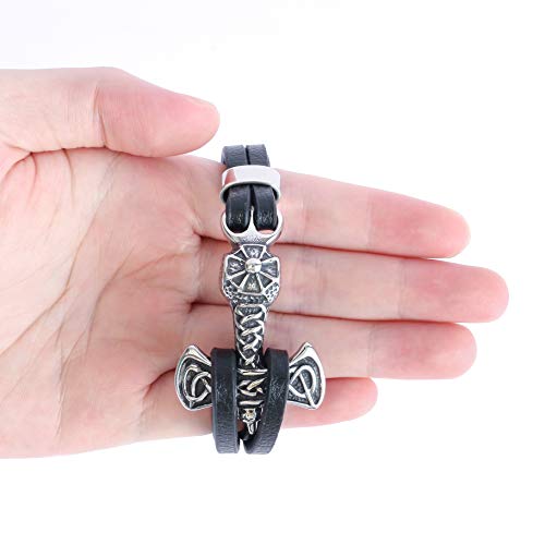 Haquil Viking Bracelet For Men - Viking Mjolnir Thor's Hammer Pendant - Black Pu Leather #TOP1