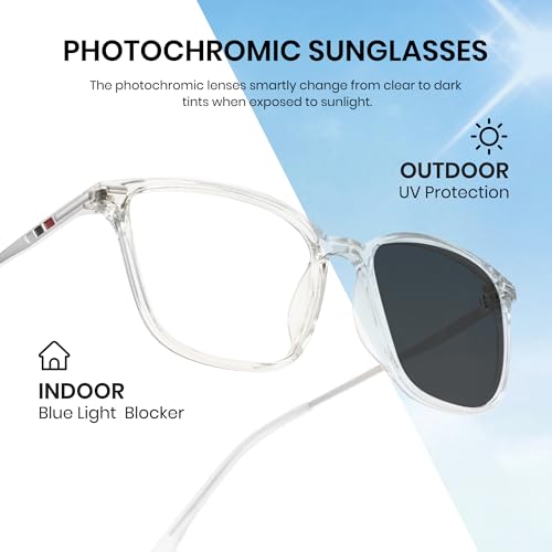 Image of Cyxus Photochromic Blue Light Blocking Glasses for Men Women, Lightweight Square Eyeglasses, UV Protection Transition Sunglasses for Computer Gaming Outdoor Daily Wear 8208iT34