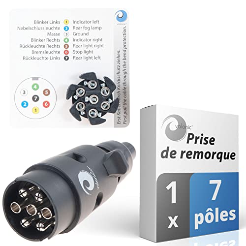 valonic Prise de remorque - 7 Broches, Noir, y Compris Le gabarit de câblage - pour caravanes et remorques de Transport