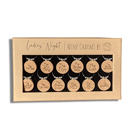 Wine Glass Charms-Wine Charms set of 12-Wine gifts for women-Ladies Night Drink Markers-12 Funny Wine Glass Ornaments-Wine Charms for Stem Glasses-Bachelorette Party Wine Glass Markers