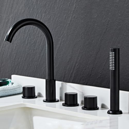 Ensemble de robinet de douche mural avec mélangeurs de bain noirs 5 trous