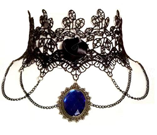 Inception Pro Infinite Collar - Gargantilla - Estilo gótico - Encaje - Macrame - Colgantes - Piedra Azul - Color Negro