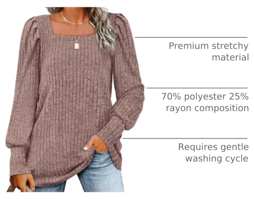 Image of WIHOLL Long Sleeve Shirts for Women Trendy Casual Square Neck Tops Lightweight Sweaters