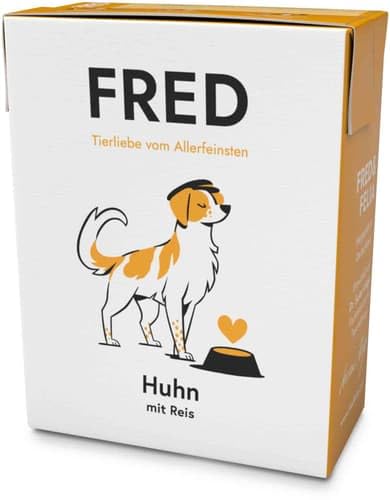 FRED Nassfutter Hund Huhn mit Reis – Monoprotein – 50 % Huhn in Lebensmittelqualität – Getreidefrei – mit Gemüse & Ölen – Alleinfuttermittel für ausgewachsene Hunde – 390 g Tetra Pak