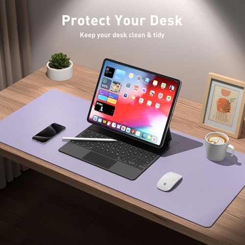 Image of Aothia Leather Desk Pad Protector, Mouse Pad, Office Mat, Non-Slip PU Leather Blotter, Laptop Pad, Waterproof Writing Pad for Office and Home (36 inch x 17 inch, Lavender)