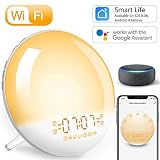 📱⏰ 【Alexa y Google Home & Control de APP】Instala la aplicación Smart Life desde su teléfono,conectado con WiFi de 2.4GHz,puede usar fácilmente la wake up light.A través del control por voz, enciende y apaga la luz y la radio FM, ajusta el brillo. Serás capaz de controlar la wake up light desde cualquier lugar del mundo gracias a tu dispositivo móvil.Por ejemplo,luz, alarmas, radioFM, snooze, sleep y realizar todas las funciones.