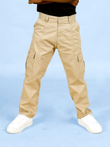 Image of Boys Cotton Full Length Front Cut Sew Cargo Pant with Bottom Tab