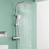 AICA Ensemble de Colonne de Douche Thermostatique pour Salle de Bain, avec pommeau de douche 30x30 cm,Robinet de Douche Thermostatique, Laiton, Chromé, Hauteur Réglable 760 mm 1180 mm (Carré 1)