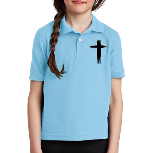 Generic - Polo à col de golf pour filles - À manches courtes - Uniforme scolaire - Broderie croisée - Chemise de golf décontractée - Coupe ample - Confortable et respirant, bleu clair, 9-10 ans