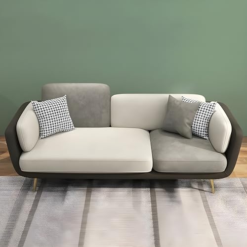 Image of Velvet Contemperory Sofa Couch with Cushion Chaise Lounge Sectional Perfect for Living Room & Bedroom Guests Home & Office (3 Seater Dark Grey & Cream)