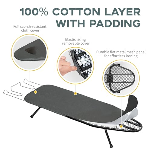 Small Ironing Board Tabletop, RAINHOL Compact Portable Iron Board Foldable with Cover and Pad, Countertop Mini Ironing Table for Travel and Space Saving, 31