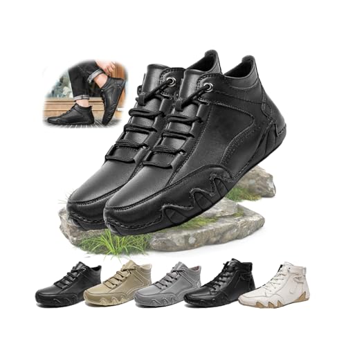 Men's Soft Cattle Leather Mid top Slip On Loafers, Mens Leather Lace-Up Platform Sneakers Round Toe, Sports Tennis Jogging Running Walking Shoes