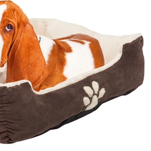 Petnic - Hundebett ca. 60x48x18 cm - Braun - Plüsch flauschig mit Rand weich für kleine bis mittelgroße Hunde Katzenbett Hundekissen Beige Haustierbett eckig ca. 60x50 cm