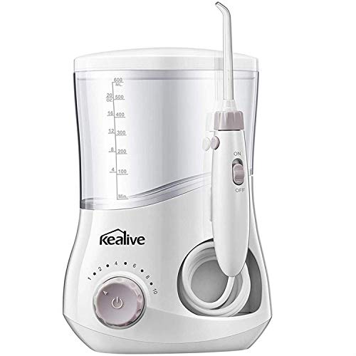 Kealive Hydropulseur Jet Dentaire Électrique, Irrigateur Dentaire 600ml de Réservoir d'eau, 6x2 Buses de Rechange, Hydropulseur Dentaire 10 Pressions deau Réglables, Blanc
