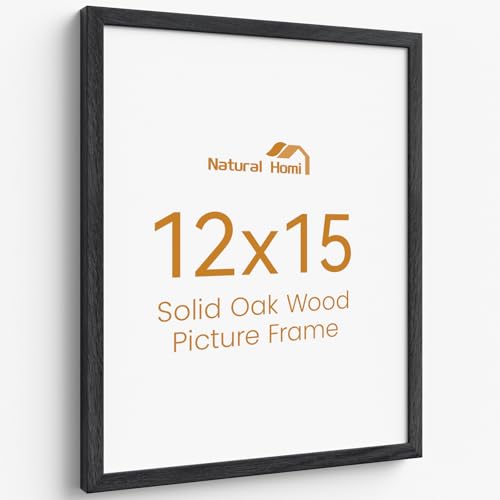 Image of 12x15 Picture Frame,Solid Oak Wood 12 inchx15 inch Photo Frame, Black Color Tempered Real Glass 12 by 15 Wooden Frames with No Mat,15x12 Picture Frames for Wall or Tabletop Display