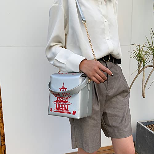 Image of Tower Print Crossbody Shoulder Bag,Pu Chinese Takeout Box Totes Purse for Women | Tower Print