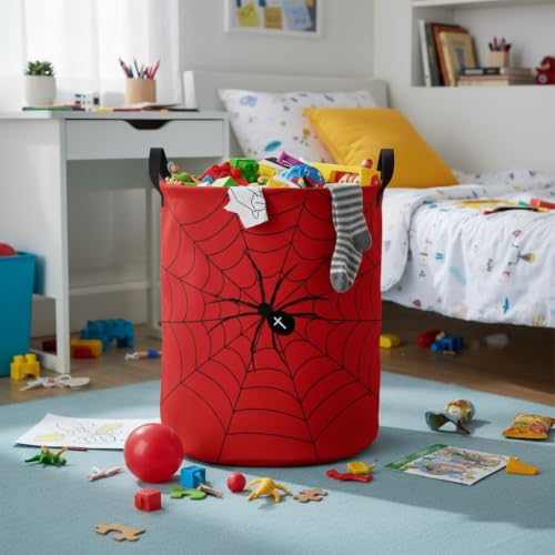 Image of Baby Laundry Basket Baby Nursery Hamper Kids Laundry Basket Toy Storage Bin for Boys Room Decor Gift Baskets for Bedroom Bathroom(Spider Web)