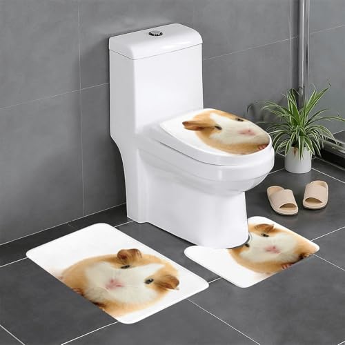 かわいい モルモット トイレマット 3点セット フタカバー 浴室足ふきマット 吸水 速乾 滑り止め 抗菌 防臭 洗える ふわふわ プレゼント 40x60cm