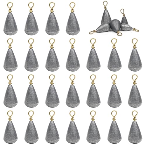 Fishing Weights Sinkers, 25pcs Bass Casting Sinker Weights Bell Sinkers Drop Shot Weights with Brass Swivels Catfish Weights Sinkers for Saltwater Freshwater Assorted Sizes (1/4oz-25pcs)