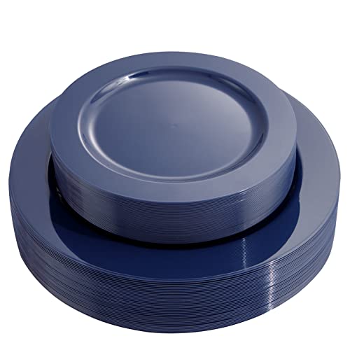 FLOWERCAT 60PCS Blue Plastic Plates - Heavy Duty Blue Plates Disposable (10.25 & 7.5) - serve for 30guest Birthday Party/Wedding/4th of July