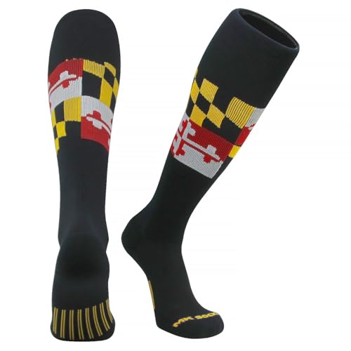 Maryland Flag Knee High Long Baseball Football Socks - Black
