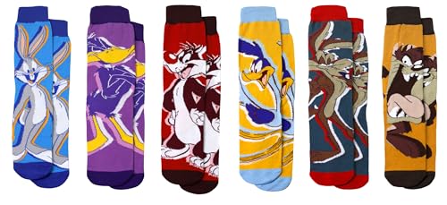 Hyp Looney Tunes Socks for Men, 6 Pair Pack, Mens Bugs Bunny Socks - Daffy Duck, Sylvester, Tweety - Size 8-12
